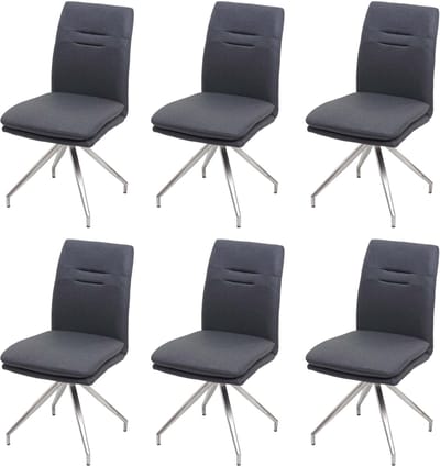 Set van 6 eetkamerstoelen MCW-H70, keukenstoel fauteuil stoel, stof/textiel geborsteld roestvrij staal ~ donkergrijs