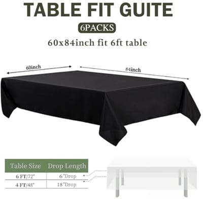 Tafelkleden Rechthoekig - Set van 6 - Feestelijke Decoratie - Vlek Water Kreukbestendig - 153 x 214 cm - Zwart