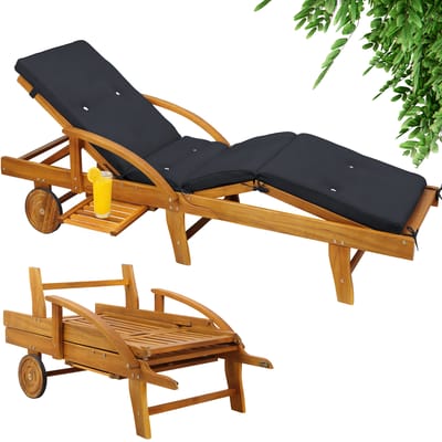 Casaria Ligstoel Tami Sun – Acacia incl. Kussen & Wielen – Antraciet
