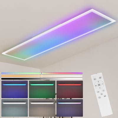 NETTLIFE Plafondlamp LED - RGB - Dimbaar - LED-paneel - 120cm Lange Plafondverlichting - met Afstandsbediening - voor Woonkamer | Slaapkamer | Keuken | Gang - 39W