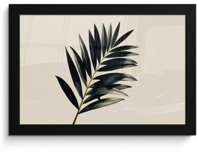 Poster in lijst - Fotolijst 30x20 cm - Posters - Palmblad - Subtiel - Groen - beige - Posterlijst zwart - Decoratie - Wanddecoratie woonkamer - Muurdecoratie slaapkamer