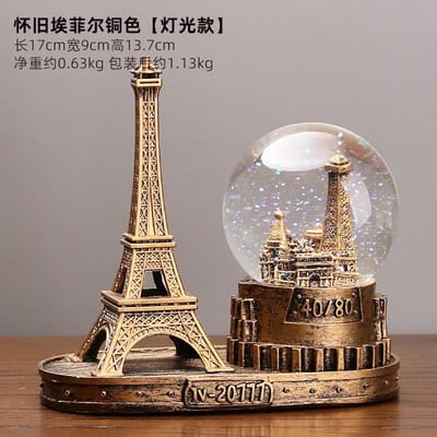 Vintage Eiffeltoren Figurine met Verlichte Kristallen Bol Muziekdoosje - Perfecte Bureau Decoratie Perfect Afstudeercadeau Idee