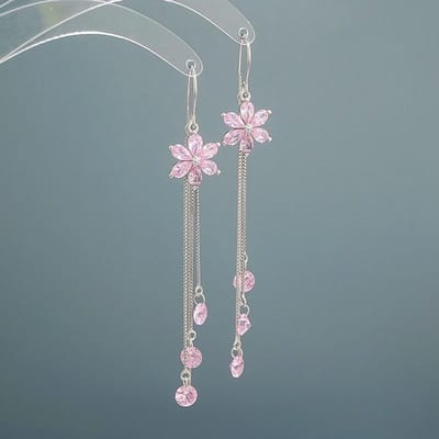 Luxe Sterling Oorbellen Lange Kwast Oorlijn Paarse Zirkoon Oorbellen gray