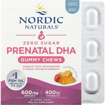 Nordic Naturals, sans DHA pour femmes enceintes, saveur fraise orange, 27 gommes à mâcher