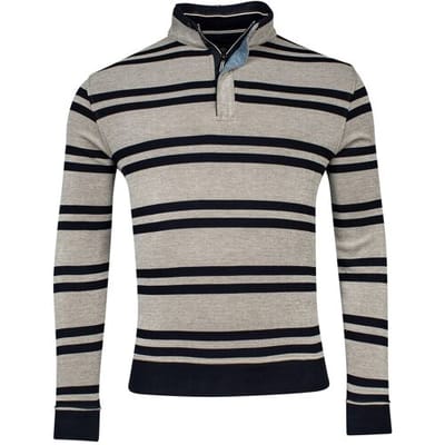 Baileys Trui Sweat Half Zip Piqué Yarn Dyed Stripes Two-Tone Doubleface Olive / male