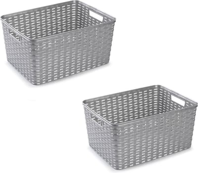 Plasticforte Opbergmand - 6x - Kastmand - rotan kunststof - zilver - 18 Liter - 29 x 39 x 20 cm