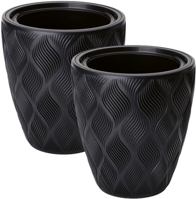 Form Plastic Plantenpot/bloempot Flow - 2x - kunststof - zwart - D30 x H32 cm - met binnenpot - rond