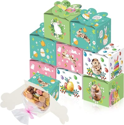 12 Stuks Paas Geschenkdozen met Snoepjes, DIY Paaseieren en Creatieve Knutselmaterialen voor Kinderen