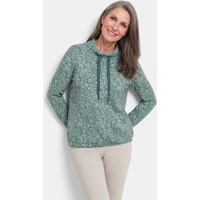 Sweatshirt van pluizige jersey - grijsgroen / gedess. - Gr. 46 van Goldner Fashion