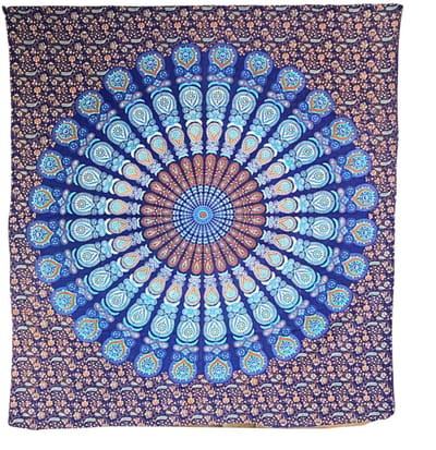 Grand Foulard 501 - Mandala - Blauw. Turquoise en Oranje