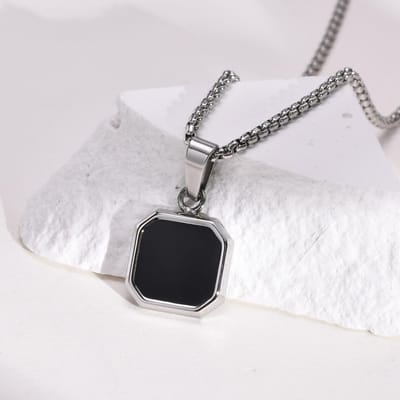 Collier Carré en Pierre Naturelle Vnox pour Hommes Femmes, Collier Pendentif Géométrique en Acier Inoxydable avec Chaîne Boîte Cadeaux Bijoux 50cm white