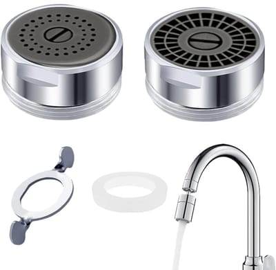 wateruitlaat, beluchter, 2 stuks, beluchter, kraan M24, afneembaar reinigingsfilter, waterbesparing voor kraan, 2 bruiswatermodi, voor badkamer en keuken