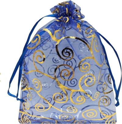 Fako Bijoux - 10 Organza Zakjes - 9x12 cm - Feestzakjes - Snoepzakjes - Cadeauzakjes - Sieradenzakjes - Krul Donkerblauw - 9x12cm - 10 Stuks