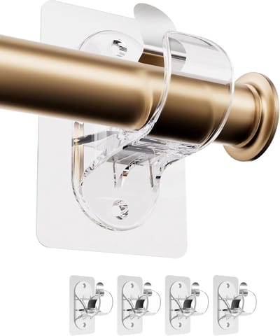 Zelfklevende Gordijnroedehouders Set van 4 - Gordijnstanghouders zonder Boren - Transparant - Voor Badkamer, Keuken & Woonkamer - Geschikt voor Ø 1.5 tot 3.8 cm
