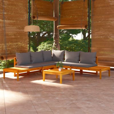 vidaXL - 4-delige - Loungeset - met - donkergrijze - kussens - acaciahout