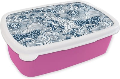 Broodtrommel Roze - Lunchbox - Brooddoos - Patroon - Bloemen - Botanisch - 18x12x6 cm - Kinderen - Meisje