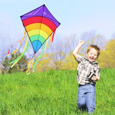 Regenboog Diamant Vlieger voor Kinderen en Volwassenen - Makkelijk te Vliegen voor Buitenactiviteit