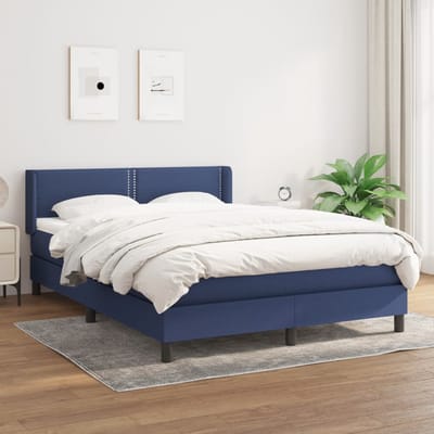 vidaXL - Boxspring - met - matras - stof - blauw - 140x190 - cm