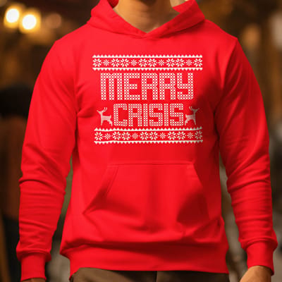 Foute Kerst Hoodie Rood Merry Crisis XS - Uniseks Pasvorm - Kerstkleding Voor Dames & Heren