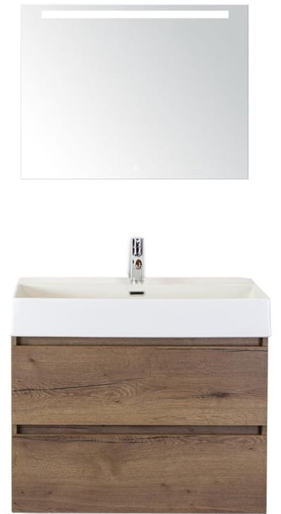 Maxx XL Badmeubelset 80 cm - Tabacco - Wastafel Kube 1 Kraangat met Sence Spiegel