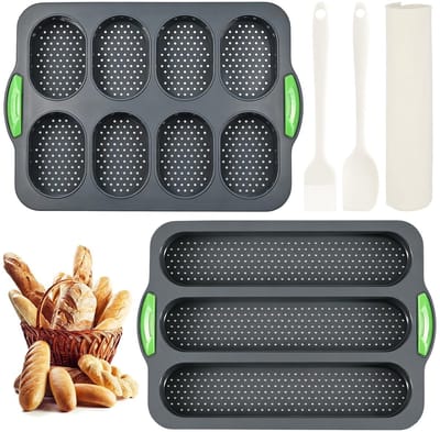 Dailygoods- Bakvorm 2 Stuks - Baguette Bakvorm met Antiaanbaklaag - Broodvorm voor in de Oven - Bakvorm voor Broodjes - Gelijkmatige Warmteverdeling - Ademend Gatontwerp