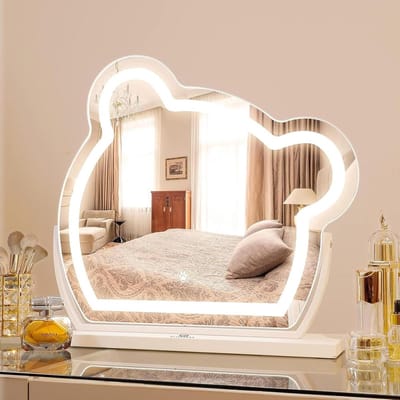 Make-upspiegel met Verlichting - Schoonheidsspiegel Tafelspiegel - Make-up Aanbrengen - Berenontwerp Vergroting - 180 graden - Wit