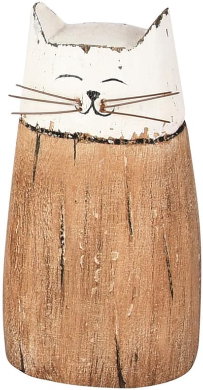 Dekoratief | Deco poes, wit/naturel, hout, 8x6x13cm | A255563