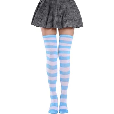 Nieuwe Leuke Sok Kousen Dames Japanse Stijl Blauw Wit Streep Knie Been Sok Cosplay Anime Dames Sok L gray