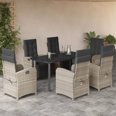 vidaXL - 7-delige - Tuinset - met - kussens - poly - rattan - grijs