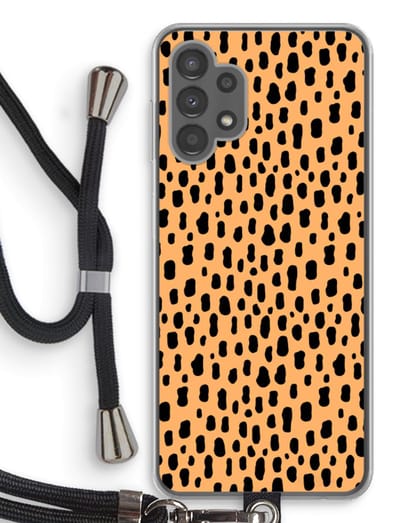 Case Company® - Hoesje met koord geschikt voor Samsung Galaxy A13 4G hoesje met Koord - Panter - Telefoonhoesje met Zwart Koord - Bescherming aan alle Kanten en Over de Schermrand