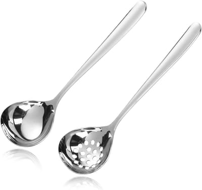 Set van 2 kleine soeplepels van SUS304 roestvrij staal, 20 cm, perfect voor soep en sauzen, vaatwasserbestendig en met visgraatpatroon