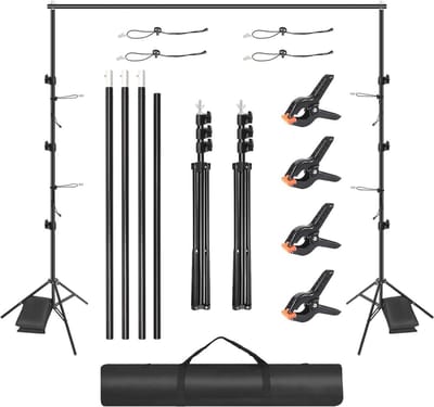 Dailygoods - Fotoachtergrondstandaard Metalen Verstelbaar 2,6 x 3 m - Compleet met Klemmen en Draagtas