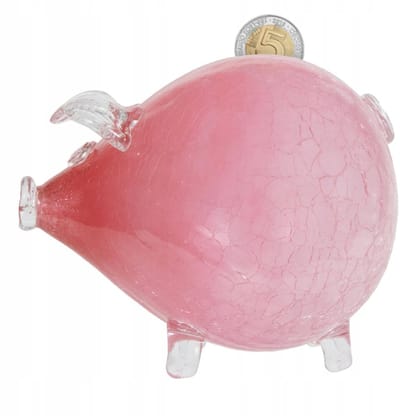 Roze gebarsten Spaarvarken - Grote glazen spaarpot - Handgemaakt - Decoratief - Geschenkidee
