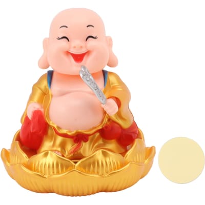 Statue de Bouddha Solaire Ornement de Voiture Maitreya Hochaire Solaire Décoration Jouet Secouant la Tête pour la Richesse et doré