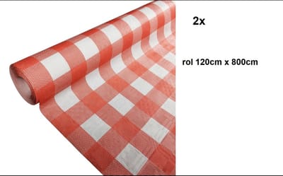 2x Tafelrol tafelkleed Boerenbont rood-wit 120cm x 800cm papier- ruit diner food festival eten fun thema feest party
