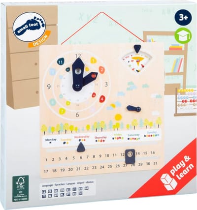 Leerklok - Educatie bord - Tijd Leren - Meertalige Stickers - Houten Materiaal - Natuurlijk Hout