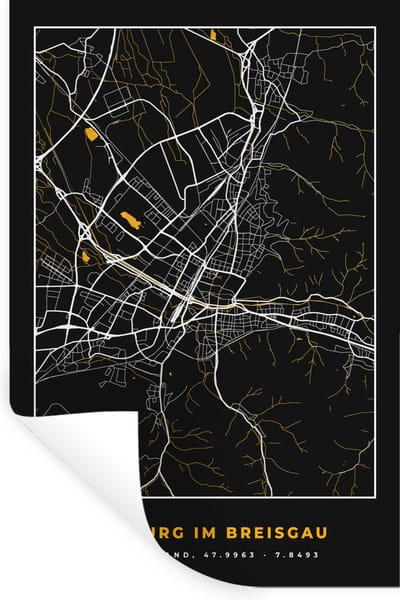Muurstickers - Sticker Folie - Duitsland - Freiburg Im Breisgau - Goud - Stadskaart - Plattegrond - Kaart - 20x30 cm - Plakfolie - Muurstickers Kinderkamer - Zelfklevend Behang - Zelfklevend behangpapier - Stickerfolie