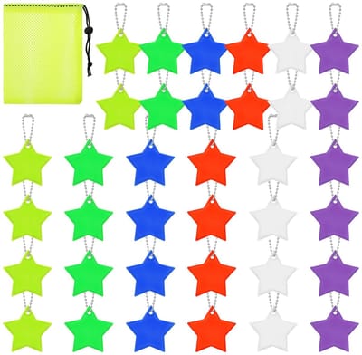 Dailygoods- Reflector Set van 36 - Reflecterende Hangers - Ster Reflector Pendant - Geschikt voor Rugzakken - Handtassen - Kleding - Duurzaam PVC - Veiligheidsreflector