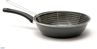 Friteuse met mand - Geglaceerde pan - Lekker koken - Snelle warmteverdeling - 26 cm - Grijs