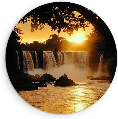 Saammp Muurcirkel Hout - Natuur - Landschap - Watervallen - Ø 90 - Wandcirkel - Wanddecoratie Cirkel - Muurdecoratie Woonkamer - Slaapkamer decoratie - Rond Schilderij