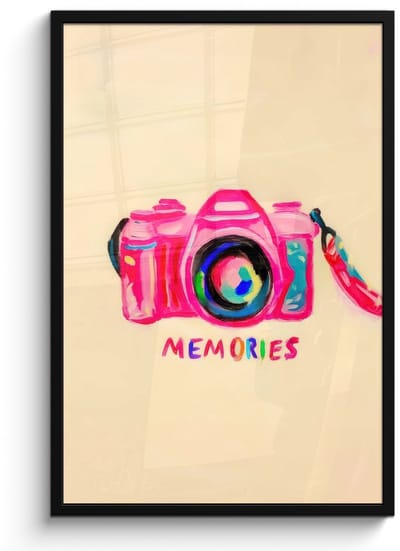 Poster in lijst - Fotolijst 60x90 cm - Posters - Camera - Memories - Roze - Geschilderd - Posterlijst zwart - Decoratie - Wanddecoratie woonkamer - Muurdecoratie slaapkamer