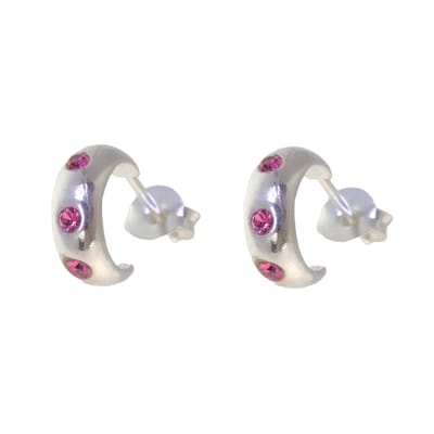 Behave – Oorbellen – 925 Sterling Zilveren Kleine Oorring met Roze Kristal steentjes