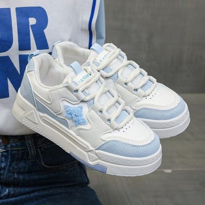 Lente Nieuwkomer ronde Neus Vetersluiting Sterpatroon Sneakers Kleine Frisse Kleurafstemming Pumps Dames Casual Sport Witte Schoenen 37 white