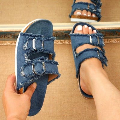 Nieuwe Schoenen Vrouwen Comfortabele Sandalen Dames Slip-on Sleehak Sandalen Sport Strandwandeling Schoenen Zomer Mode Denim Casual Sandalias 39 blauw