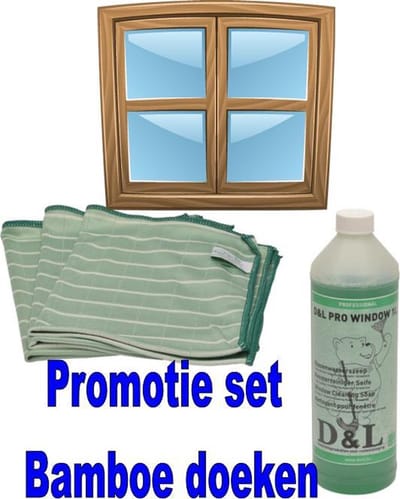 Glazenwasserszeep 1 liter - professionele glas- en ruitenreiniger - en 3 Bamboe droogdoeken -promotie set