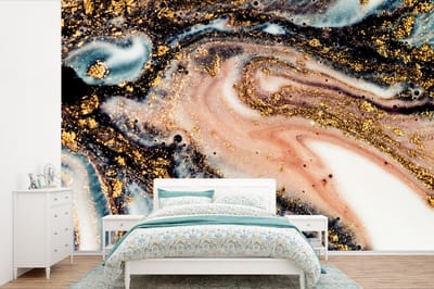Behang - Fotobehang Marmerlook - Goud - Zwart - Glitter - Chic - Breedte 360 cm x hoogte 240 cm