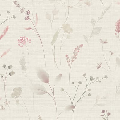 Landelijk behang Profhome 791703-GU vliesbehang hardvinyl warmdruk in reliëf licht gestructureerd met bloemmotief mat wit crèmewit roze beigegrijs 5,33 m2