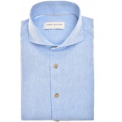John Miller Overhemd Solid Color Linnen Cutaway Collar Licht Blauw / male