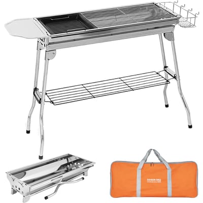 Ensemble de gril de Camping en plein air, gril à charbon pliable Portable en acier inoxydable, grande taille et gray