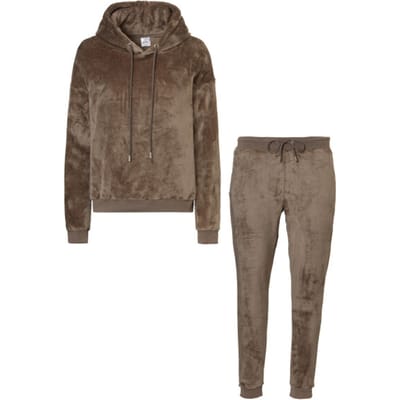 Apollo Dames Huispak Loungewear Fleece Incl Capuchon Donkerbruin - Maat L/XL